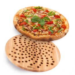 Drewniana deska do pizzy 36 cm z otworami – naturalna deska do serwowania i pieczenia pizzy