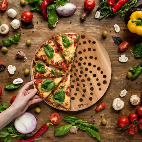 Drewniana deska do pizzy z otworami – praktyczna deska do krojenia i serwowania domowej pizzy