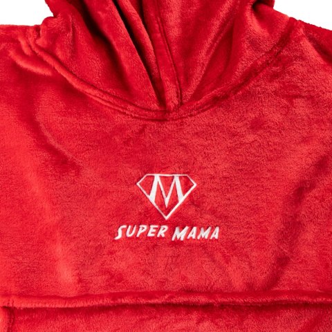 Czerwona bluza koc z haftem Super Mama – miękka i ciepła bluza oversize idealna na prezent dla mamy