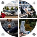 Szara bluza koc oversize Super Mama – ciepła i miękka narzutka 2w1 idealna do relaksu w domu, na tarasie i w podróży