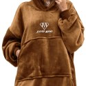Brązowa bluza koc damska SUPER MAMA oversize z kapturem – miękka i ciepła bluza domowa na prezent dla mamy