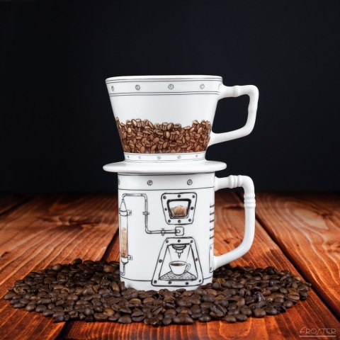 Ceramiczny zestaw do kawy drip z kubkiem 350 ml – dripper do parzenia kawy przelewowej na ziarnach kawy