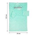 Miętowa bluza-kocyk dziecięca minky z kapturem, rozłożona na płasko – wymiary 111 cm długości i 72 cm szerokości
