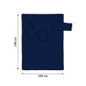 Koc z rękawami dla dziecka 140x105 cm – granatowy koc polarowy z wymiarami