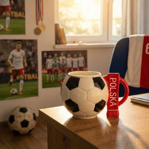 Kubek piłka nożna 700 ml z napisem Polska – porcelanowy kubek dla kibica do pokoju fana futbolu