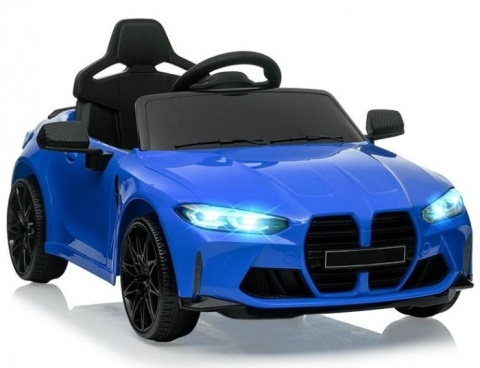 BMW M4 auto na akumulator dla dziecka 12V niebieskie – sportowy przód, światła LED, koła EVA