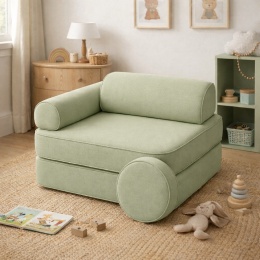 Modułowa sofa piankowa dla dzieci w zielonym kolorze w pokoju dziecięcym