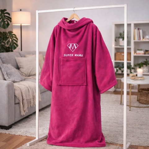 Kocobluza różowa Super Mama - ciepła bluza oversize z kapturem i kieszenią
