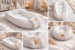 Kokon niemowlęcy MeowBaby teddy w kolorze brudna biel – wizualizacja w aranżacji pokoju dziecięcego