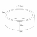 Wymiary suchego basenu dla dzieci – średnica 90 cm, wysokość 30 cm, grubość ścianki 5 cm, dno 2 cm