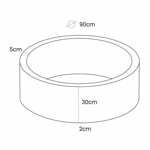 Wymiary suchego basenu dla dzieci – średnica 90 cm, wysokość 30 cm, grubość ścianki 5 cm, dno 2 cm