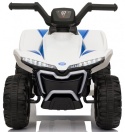 Sportowy quad elektryczny dla dziecka na akumulator – dynamiczne ujęcie pod kątem, model ATV w kolorze białym