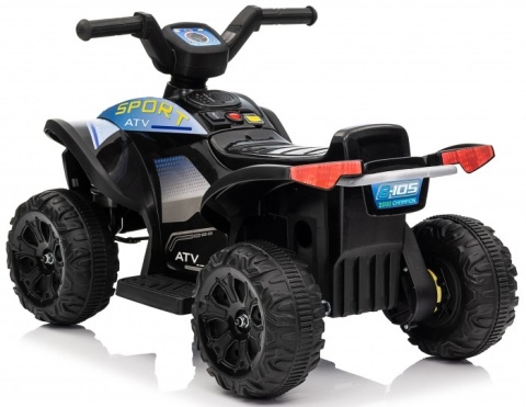 Czarny quad elektryczny dla dzieci z tylnymi światłami LED i szerokimi kołami terenowymi – sportowy ATV na akumulator