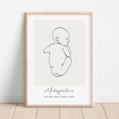 Metryczka dziecka line art z imieniem Maksymilian