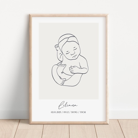 Metryczka dziecka line art z imieniem Liliana