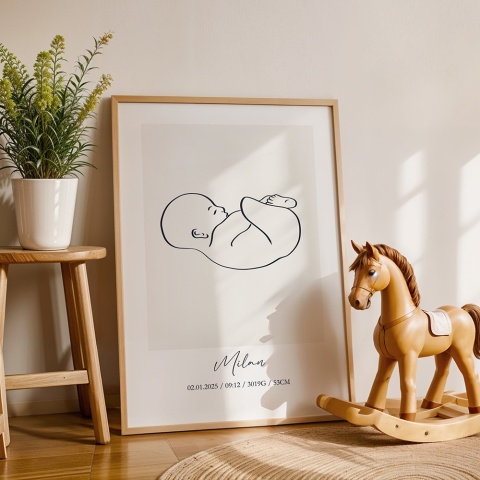 Personalizowana metryczka dziecka line art Milan