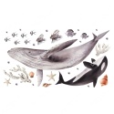 morskie naklejki na ścianę do pokoju dziecka z wielorybem, żółwiami i rafą koralową