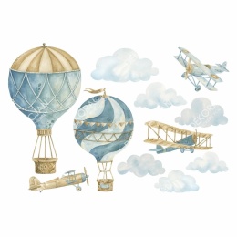 naklejki ścienne dla dzieci retro balony i samoloty zestaw akwarelowy chmury i samoloty