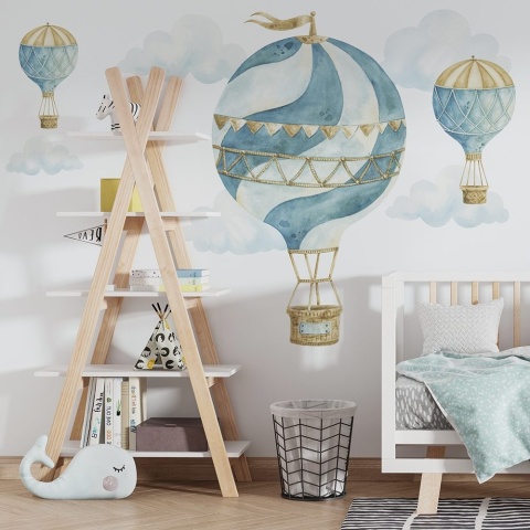 Naklejki na ścianę dla dzieci balony retro - akwarelowe balony i chmury