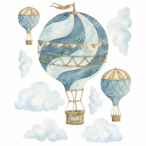 Naklejki na ścianę dla dzieci balony retro - akwarelowe balony i chmury
