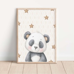 Plakat dla dzieci panda beżowa dekoracja safari do pokoju dziecka