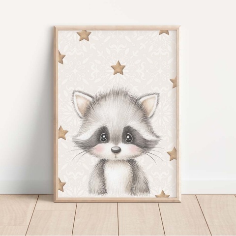 Plakat szop dla dzieci z gwiazdkami, ilustracja w beżowych kolorach do pokoju niemowlaka lub dziecka