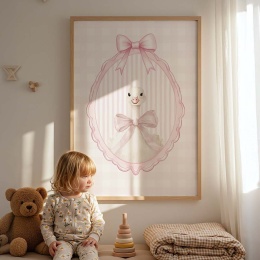 Plakat dla dzieci gąska w stylu vintage z różową kokardą, dekoracja ścienna do pokoju dziecka