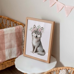 plakat wilk w ramce w pokoju dziecka dekoracja ścienna dla dziewczynki pastelowa