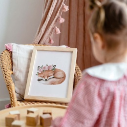 plakat lisek śpiący w pokoju dziecka pastelowa dekoracja ścienna dla dziewczynki boho