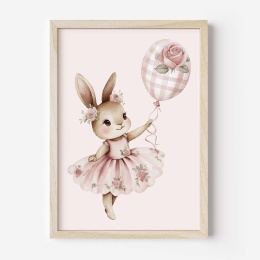 plakat króliczek z balonem pastelowy dla dziewczynki obrazek do pokoju dziecka