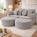 Sztruksowa sofa modułowa Churros z pufami w nowoczesnym salonie