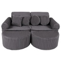 Szara sofa modułowa sztruksowa Churros z pufami