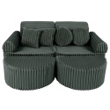 Oliwkowa sofa modułowa Churros ze sztruksu z pufami