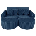 Granatowa sofa modułowa Churros ze sztruksu z pufami