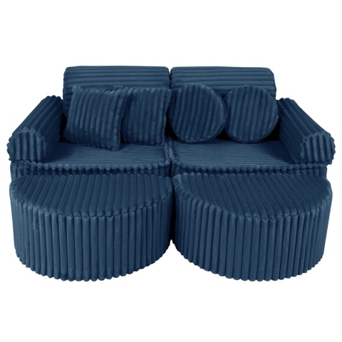 Granatowa sofa modułowa Churros ze sztruksu z pufami