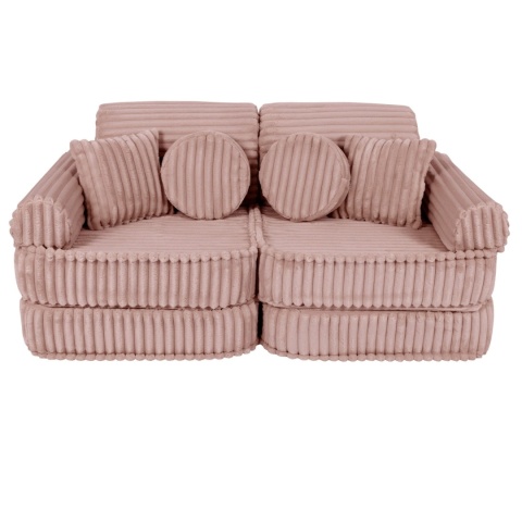 Różowa sofa modułowa dla dziecka z prążkowanego sztruksu Churros z poduszkami