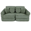 Zielona sofa modułowa dla dziecka z prążkowanego sztruksu Churros z poduszkami