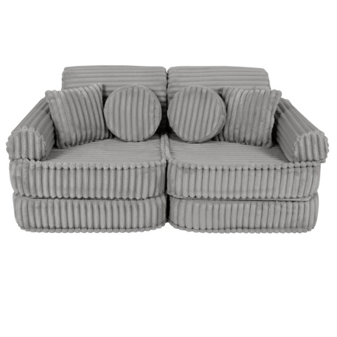 Jasnoszara sofa modułowa dla dziecka z prążkowanego sztruksu Churros