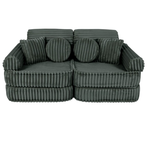 Oliwkowa sofa modułowa dla dziecka z prążkowanego sztruksu Churros