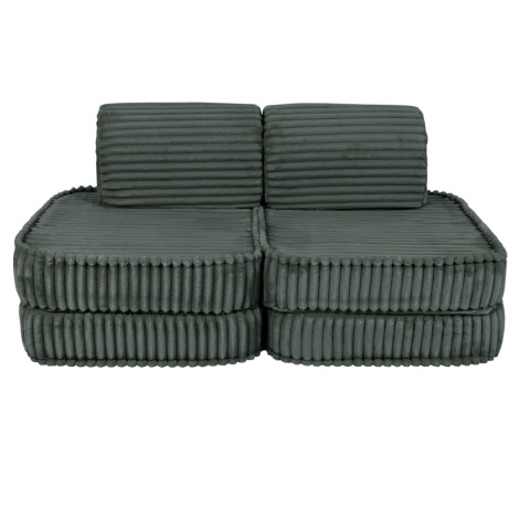 Ciemnozielona sofa modułowa dla dziecka z prążkowanego sztruksu