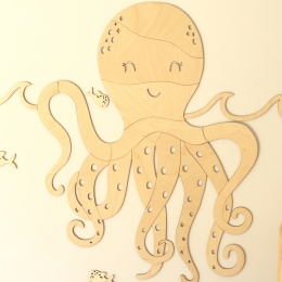 Drewniana ośmiornica na ścianę – dekoracja ocean do pokoju dziecka, naturalna ozdoba w stylu boho i Montessori