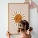 Plakat słońce dla dzieci w stylu skandynawskim, pastelowa ilustracja do pokoju dziecka