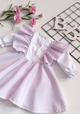 Elegancka sukienka dziewczęca różowa z białą górą i falbankami