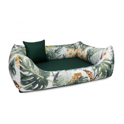 Kanapa dla psa zielona w liście tropical – legowisko premium