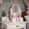 Drewniana toaletka dla dzieci w kolorze różowym z lusterkiem i szufladkami