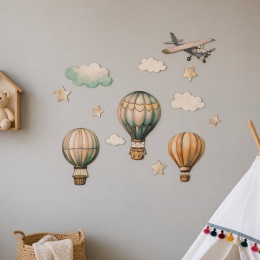 Naklejki na ścianę dla dzieci – balony, samolot, chmurki i gwiazdki dekoracja pokoju dziecięcego