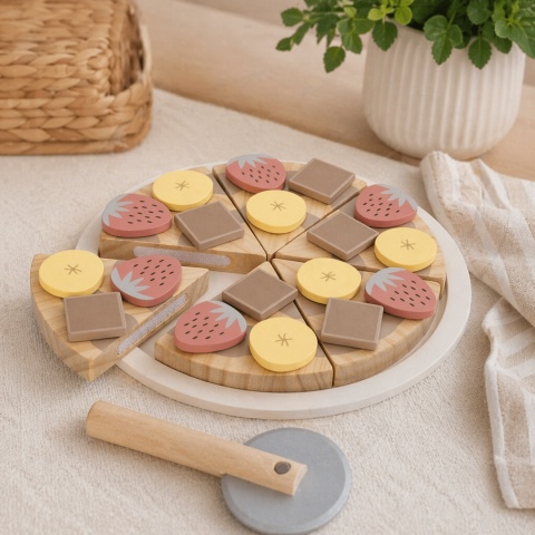 Drewniana pizza do krojenia dla dzieci zestaw kuchenny z nożykiem zabawka edukacyjna