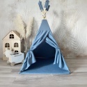 Lniany namiot tipi dla dzieci w kolorze niebieskim w stylu boho