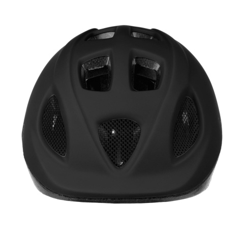 Czarny kask dziecięcy Bobike GO widok z przodu, tyłu i góry – lekki kask rowerowy dla dziecka z wentylacją i regulacją Easy-Lock
