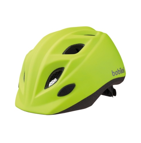 Kask dziecięcy BOBIKE Neon Yellow widok z przodu z systemem wentylacji i ochroną głowy